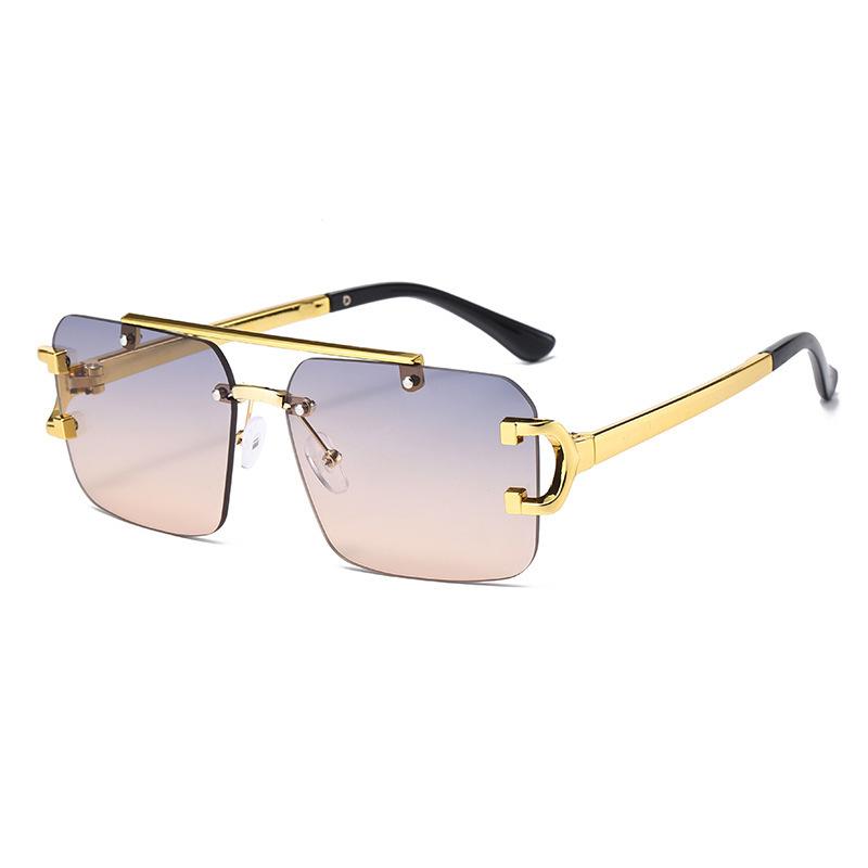Frameless Fashionable Sunglasses, Box Personalized Stall Sunglasses, Foreign Trade Sunshade Double Beam Glasses, Versatile Light Luxury Tide