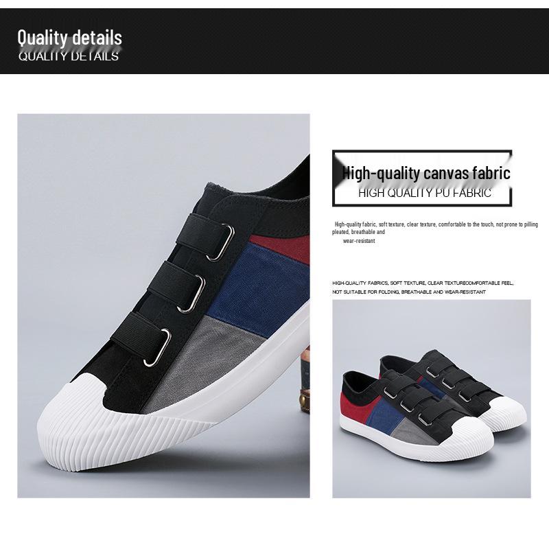 Spring Men's Slip-On Canvas Shoes: Korean Style Color Block, Breathable Casual Low-Top Skate Shoes