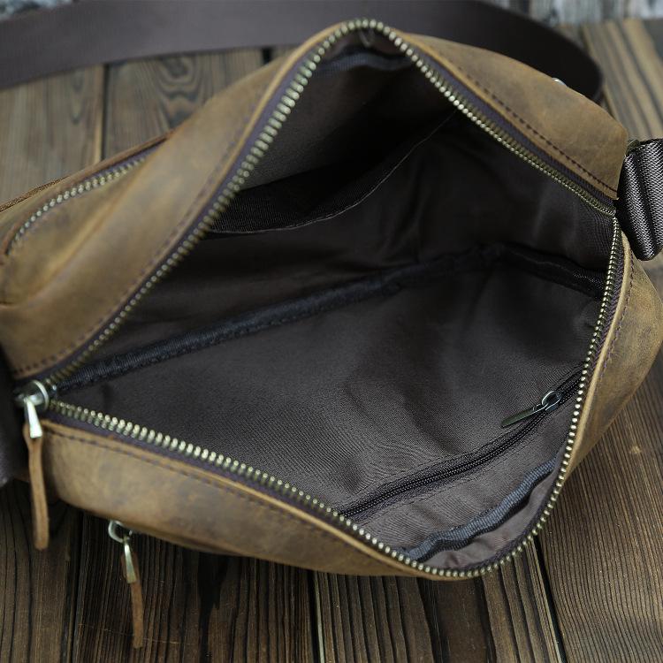 Vintage Crazy Horse Leather Men's Crossbody Messenger Bag - Genuine Leather, Handmade, Casual, and Trendy.