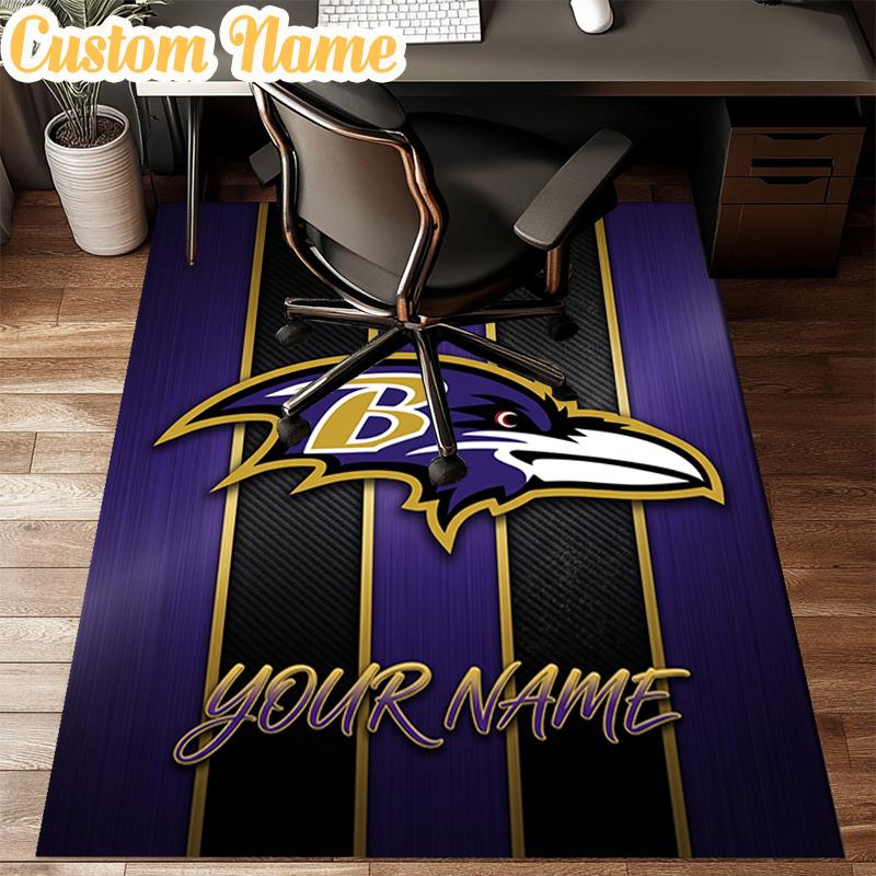 Custom Name football Ravens Logo Rug Office Rug Chair Mat Non Slip Carpet Rugs for Bedrooms Dining Room Living Room Home Decor gifts