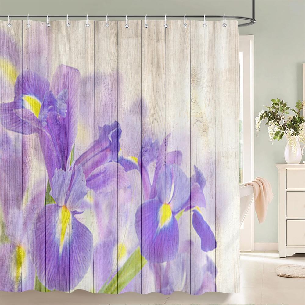 1 Pc Sunflower Patterned Polyester Material Shower Curtain Waterproof Fabric, Flowers Print Bathroom Curtain Partition Curtain
