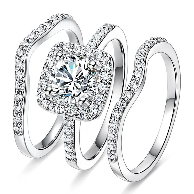 

Huitan 3Pcs AA Cubic Zircon Set Rings Women for Wedding Engagement Luxury Copper Color High-quality Female Rings Trendy Zircon 6