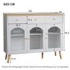 Buffet Sideboard 3 Glastüren & 3 Schubladen, Elegant Küchenschrank Kommode Flurschrank Stauraum, Wohnzimmer Esszimmer, 120cm, Weiß & Holzfarbe