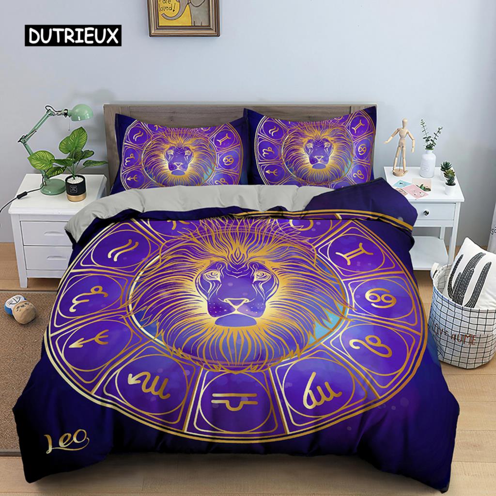 Constellation King Queen Duvet Cover Astrological Bedding Set for Kids Teens Adults Psychedelic Tarot Astrology Soft Quilt Cover