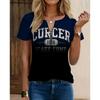 Fashionable and Elegant Zipper V-neck Color Blocked Printed T-shirt, Plus Size Women's Short Sleeved Summer Loose T-shirt