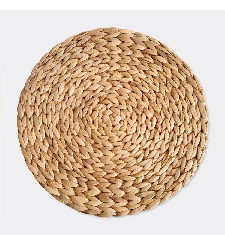HeMu Natürliche Strohgeflecht Rattan Runde Tischsets Untersetzer Dicke Isolierunterlage Esstisch Heimdekoration Sandtopfunterlage
