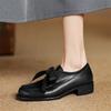 Fashion New Spring Cow Leather Woman Shoes Round Toe Women Pumps Shoes for Women Chunky Heel Loafers Fashion Bow Decoration Casual Shoes