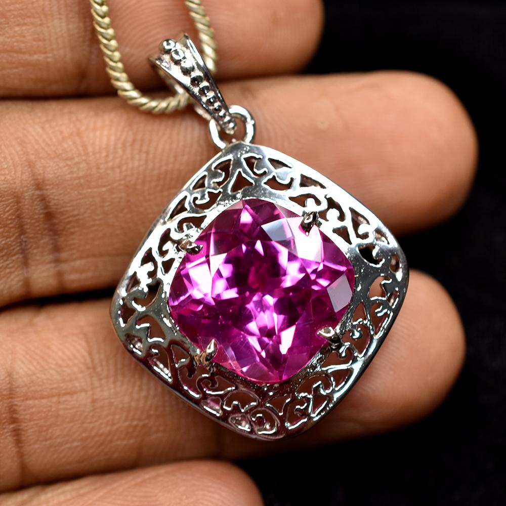 Natural Pink Sapphire 35 Ct 925 Sterling Silver Pendant Gemstone CERTIFIED AI-03-NS