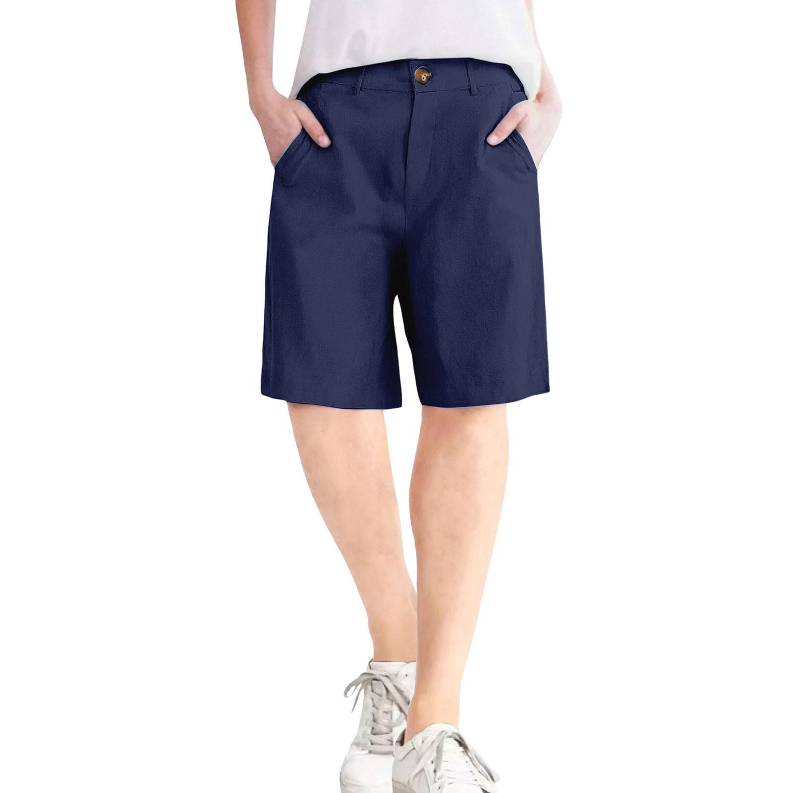 

Женские шорты из мягкого хлопкового льна с карманами, застежкой на мягкие пуговицы, без молнии, облегающие шорты XL тёмно-синий