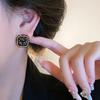 Black Crystal Square Stud Earrings, S925 Sterling Silver, High-End Elegant 2023 Fashion Jewelry.