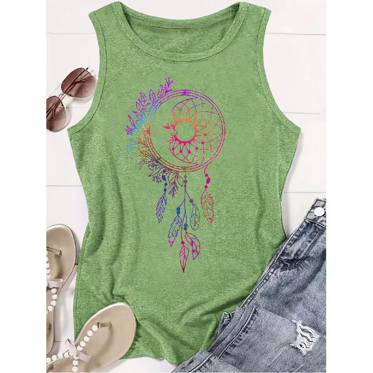 2026 New Arrival: Women's round neck sleeveless tank top with gradient dreamcatcher and floral prints. Casual, versatile and comfortable