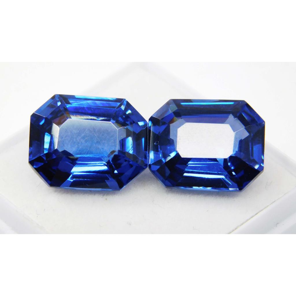 Natural Blue Sapphire Loose Gemstone Emerald Shape 20.90 Ct Pair September Birthday Birthstone