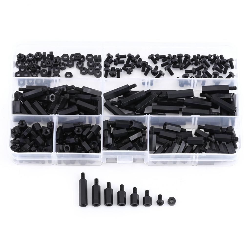 250PCS Nylon M3 Hex Column Male Standoff Spacer Screw Nut Assortment Kit (M3 male standoff A)
