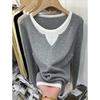 Fake Two-piece Neck Knitted Bottoming Shirt Women's Spring New Contrasting Color Soft Waxy Inner Top Sweater