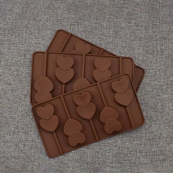 5 Grid Double Heart Shaped Silicone Non Stick Lolly Chocolate Cookie Candy Mold