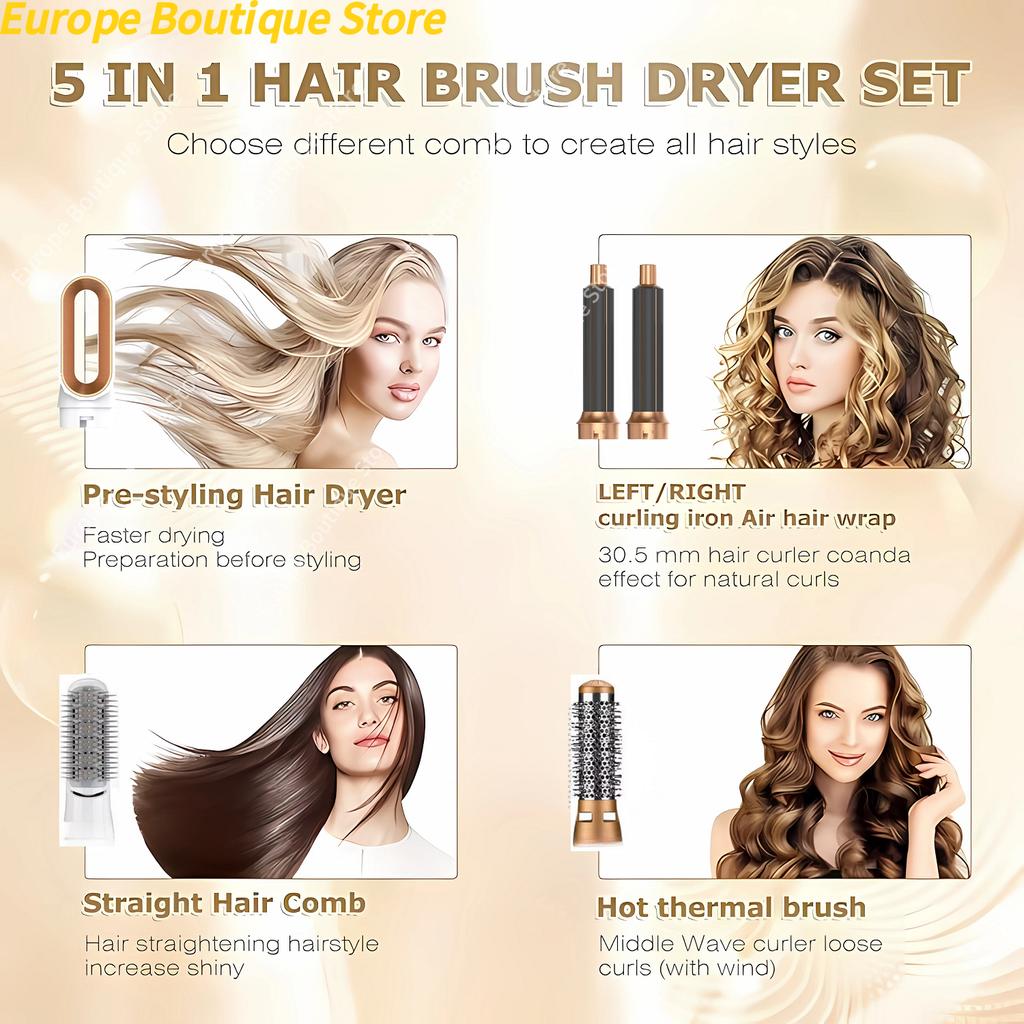 Professional 5 In 1 Hair Dryer Hot Air Comb Curler For Dyson Airwrap Hair Dryer Styling Tool Hair Straightener Hairdressing Tool
