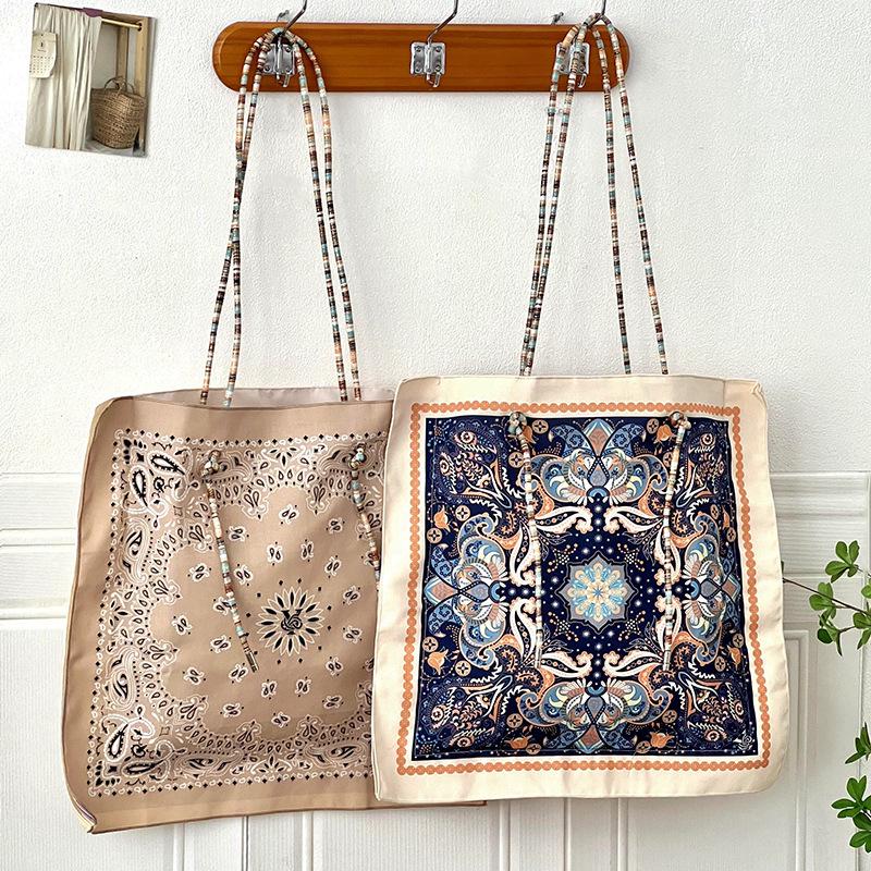 

Women s Vacation Style Canvas Shoulder Bag: Large-Capacity, Double-Sided Print Crossbody Tote