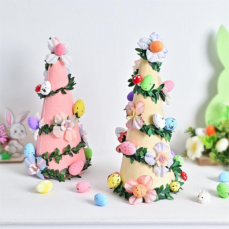 Flocking Textured Easters Eggs Flower Tree Figurine Decoration for Holiday Living Room and Bedroom Tabletop Ornament