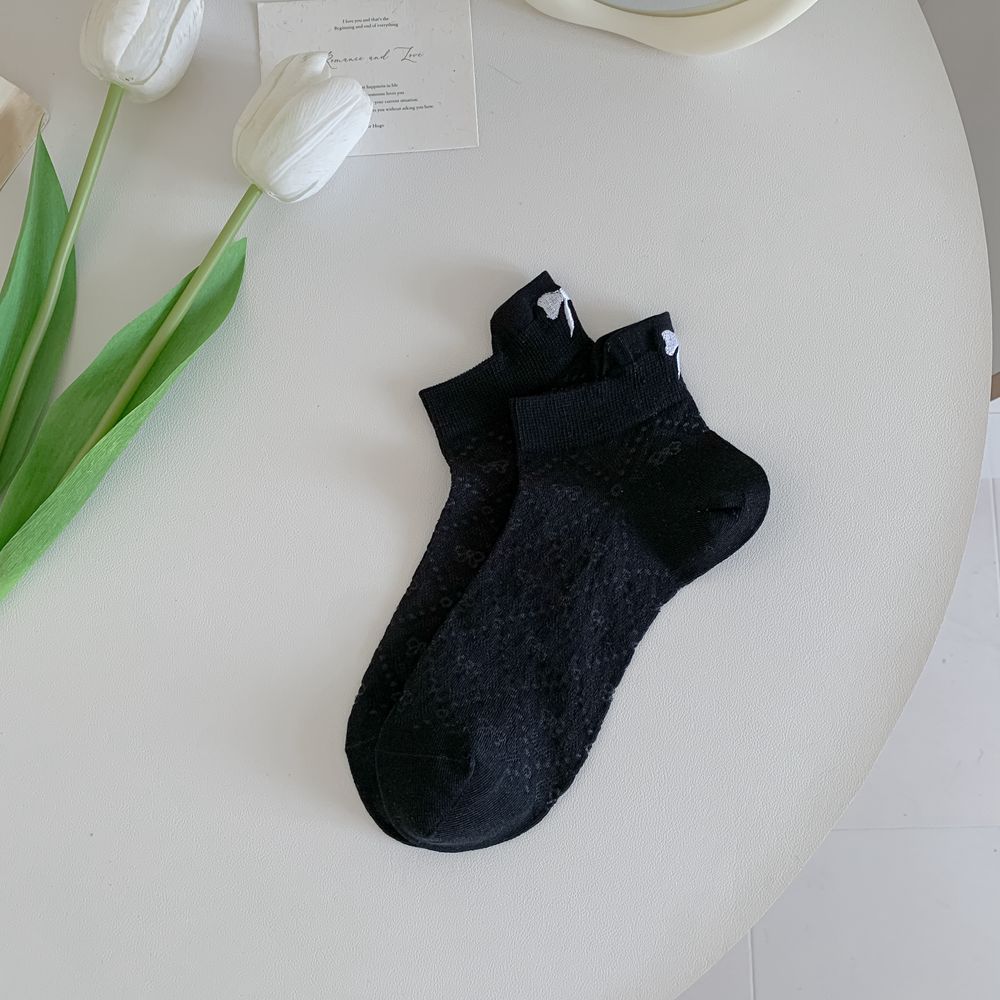 Socks New Solid Color Boat Socks Heel Bow Embroidery Invisible Cotton Socks Trend
