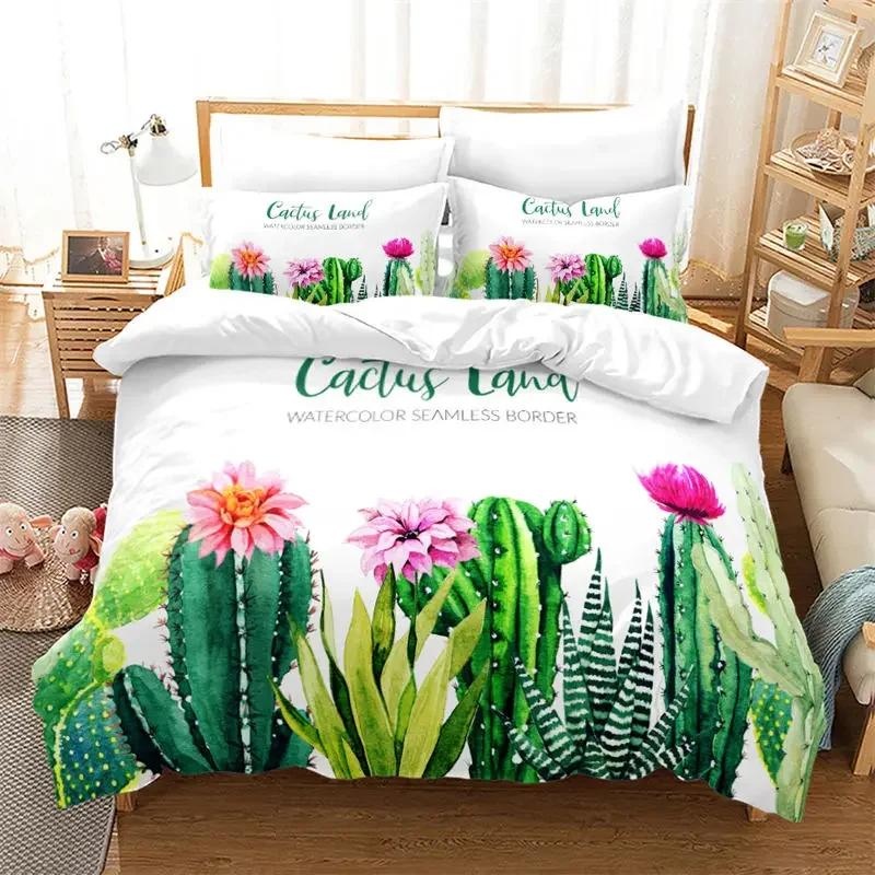 Comforter Chic Cactus Bedding Set Queen For Kids Teen Decor Cartoon Green Plants Succulents Nature Art Floral Comforter