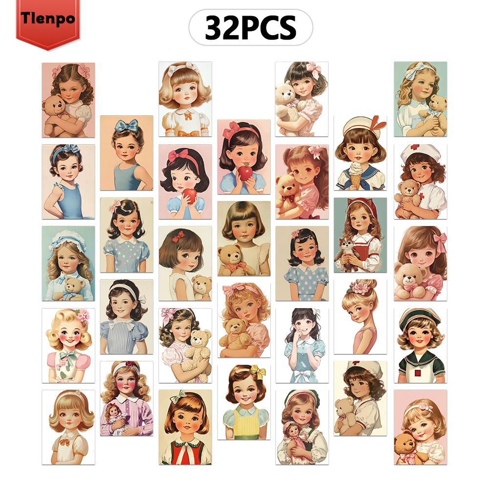 

32pcs, vintage cute girl postcards, wall stickers, mailing cards, greeting cards, DIY postcards, souvenir postcards, decorative