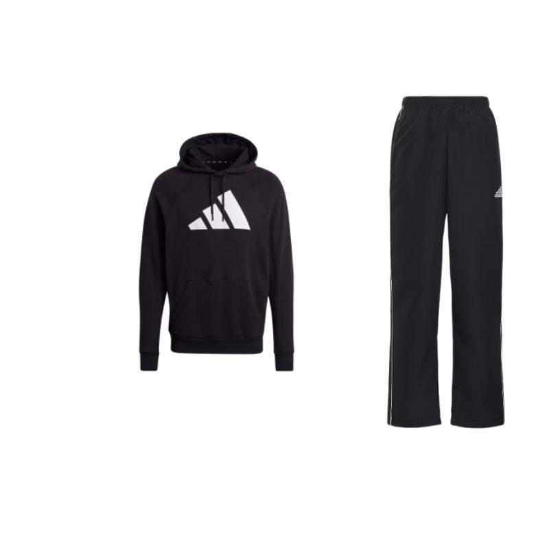

Adidas M Fi Hood Logo Print Pullover Long Sleeve Sweatshirt Vintage Mid Waist Long Pants Casual Sports Suit Men sweatshirt, pants Black CE9045+GM6458 L