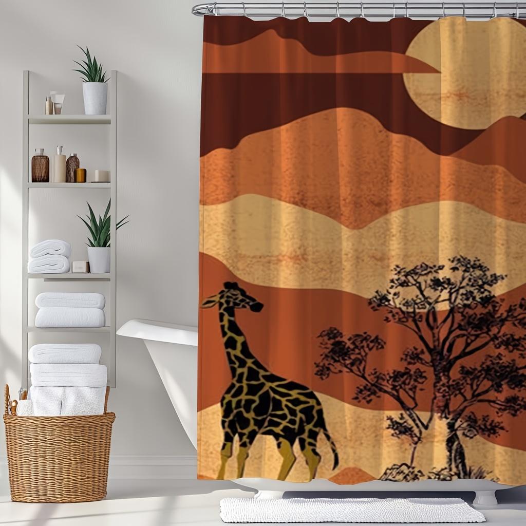 

Sunset Giraffe Digital Print Shower Curtain – Reversible Polyester With Hooks, Stylish Bathroom Decor W60H190(CM)-1 Pcs