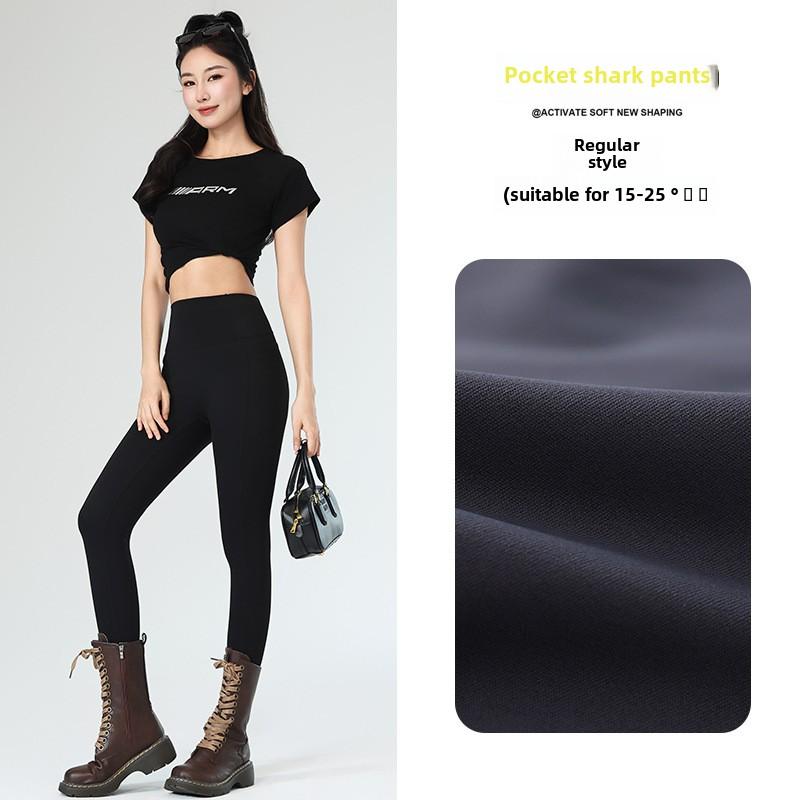 

Зимние женские брюки Shark с высокой талией, утягивающие живот, приподнимающие бедра, на флисовой подкладке, утолщенные леггинсы с карманами, обтягивающие теплые брюки, женская верхняя одежда M