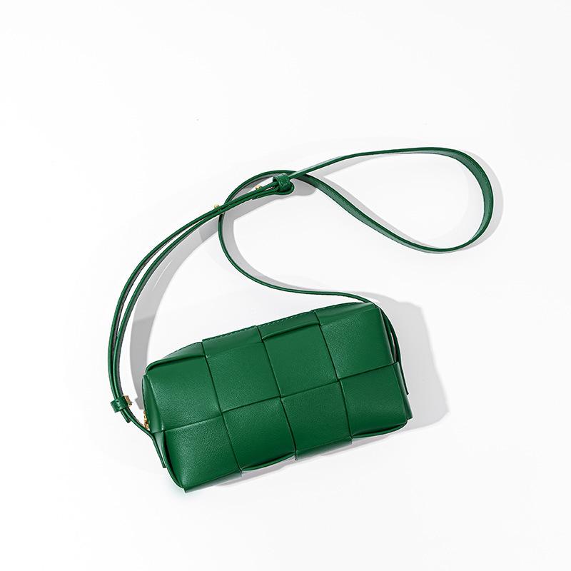 Bolso versátil de cuero para mujer, bolso cuadrado pequeño tejido a cuadros, bolso bandolera 2025 nuevo, bolso de hombro tejido de alta gama