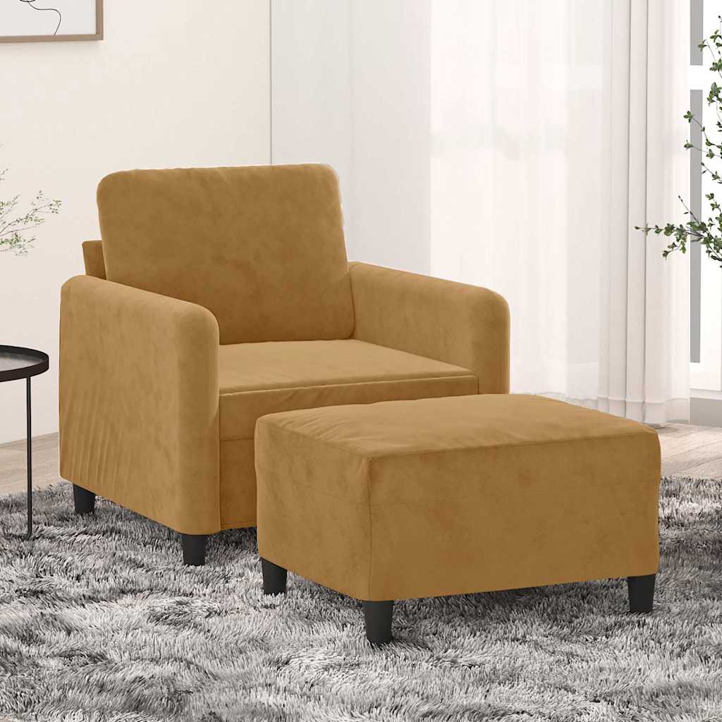 Vidaxl Fotel Z Podnóżkiem, Brązowy, 60 Cm, Obity Aksamit