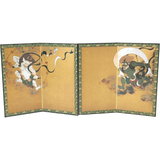 Wind and Thunder Gods" Folding Screen (Miniature Folding Screen / Small-Size Replica Screen)