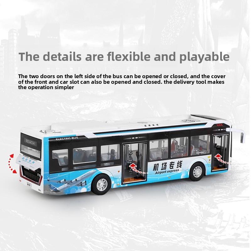 Model Bus Alloy Toy With Sound Light And Opening Windows For Children Play