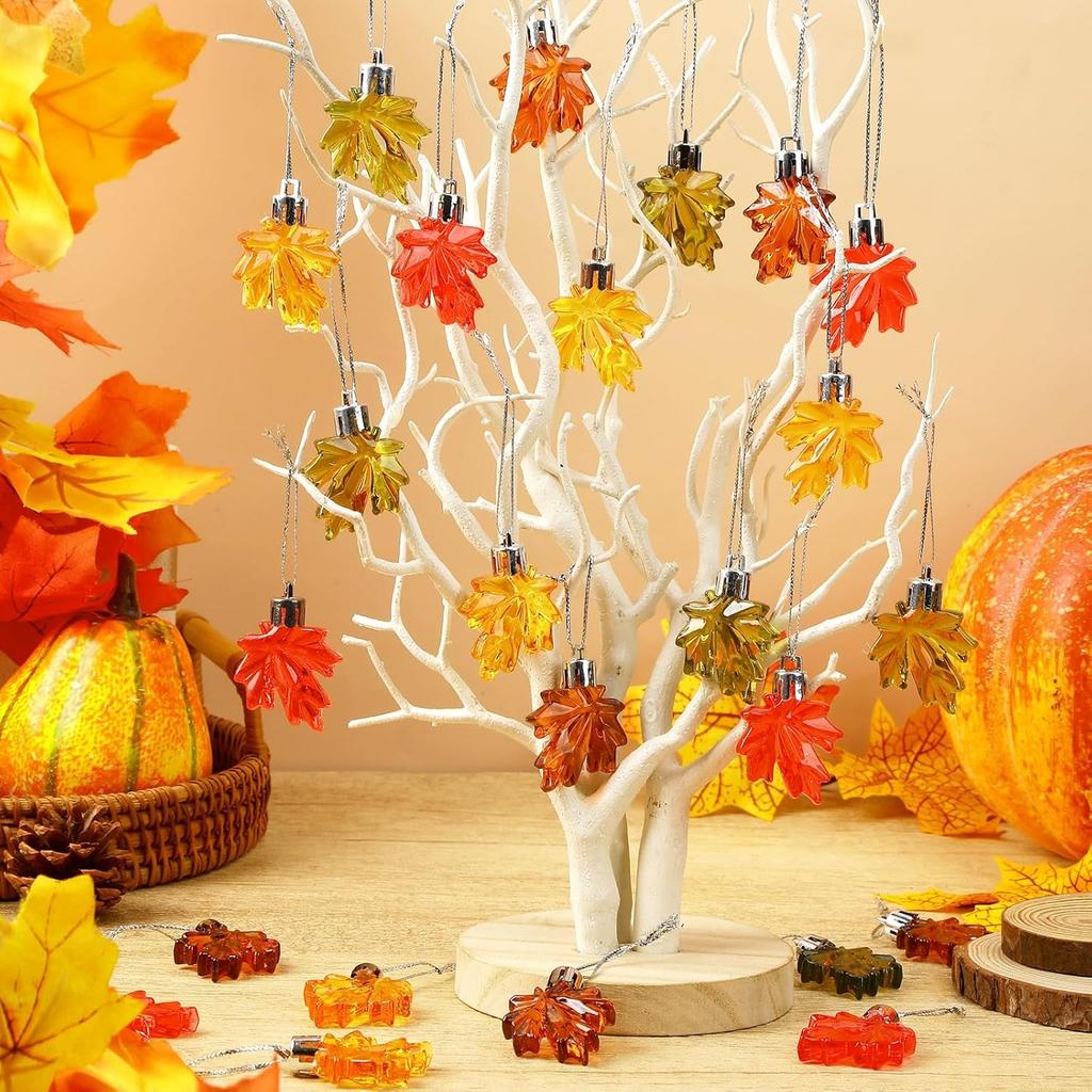 JULMELON 24 Pcs Fall Maple Leaf Ornaments, Thanksgiving Maple Leaf Tree Hanging Pendant Acrylic Hanging Ornaments for Autumn Harvest Small Tree Home