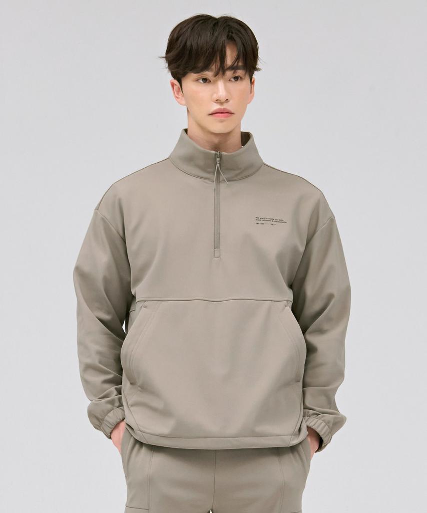 CHASECULT Men'S Tricot Brushed High-Neck Anorak T-Shirt - Beige