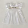 Girls Cotton Dress White Embroidered Smocked Sleeve Princess Kids Party
