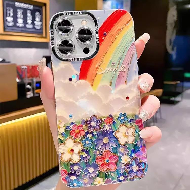 

Масляная живопись Море цветов Подходит для чехла для мобильного телефона IPhone 16 Радужный флеш-дрилл для линзы Apple 15 ProMax Противоударный защитный чехол iPhone16plus