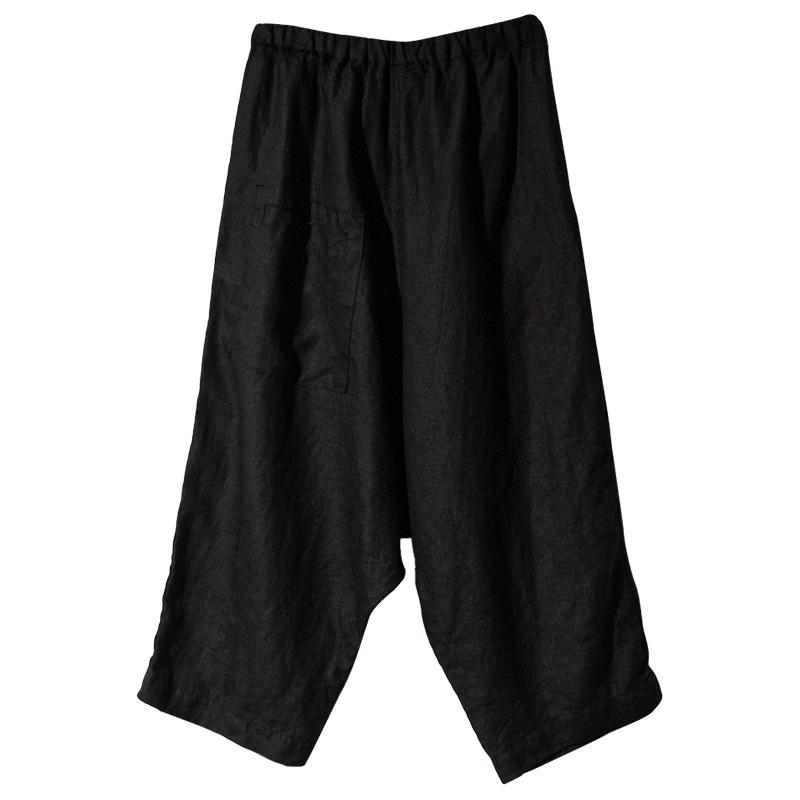 New Spring/Summer Textured Linen-Cotton Cropped Wide-Leg Pants with Elastic Waist and Pockets.