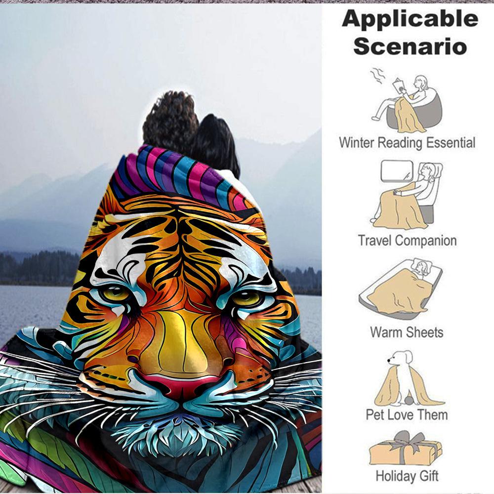 1PC Tiger Print Blanket, Throw For Sofa, Bed, Travel, Camping, Livingroom, And Bed, Printing Blanket With Soft And Warm Fabric yy250918165