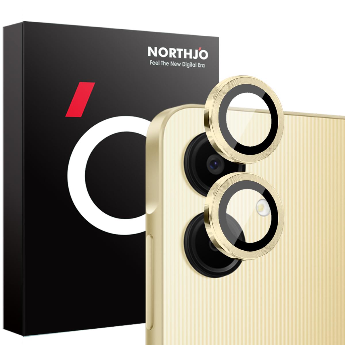 

NORTHJO 1 Set For Samsung Galaxy A06 4G Camera Lens Flim+Tempered Glass+Metal Ring Lens Protector Gold