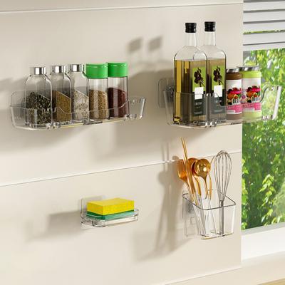 Wall Mounted Spice Rack Anti-Rust Waterproof Self Draining Soap Holder Bathroom Organizer Self Adhesive Kitchen Storage Rack