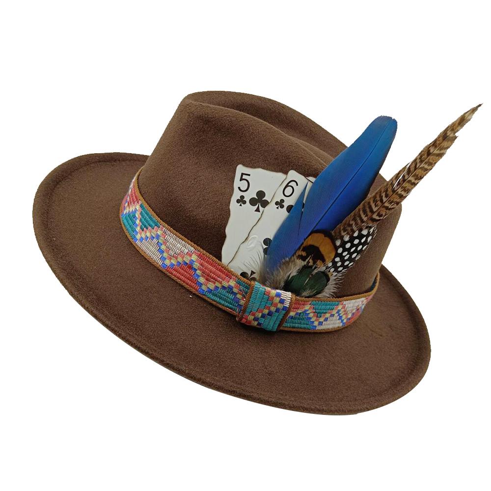 Men's Feathered Jazz Wool Panama Hat, European and American Style Wide-brimmed Party Hat, Fashion Accessory