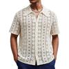 Men's European & American Style Crochet Hollow Knit Short Sleeve Cardigan Polo Shirt SY0070