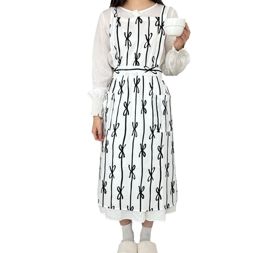 Korean Fashion Sleeveless Apron With Butterfly Ribbon Print For Cafe And Nail Salon Use