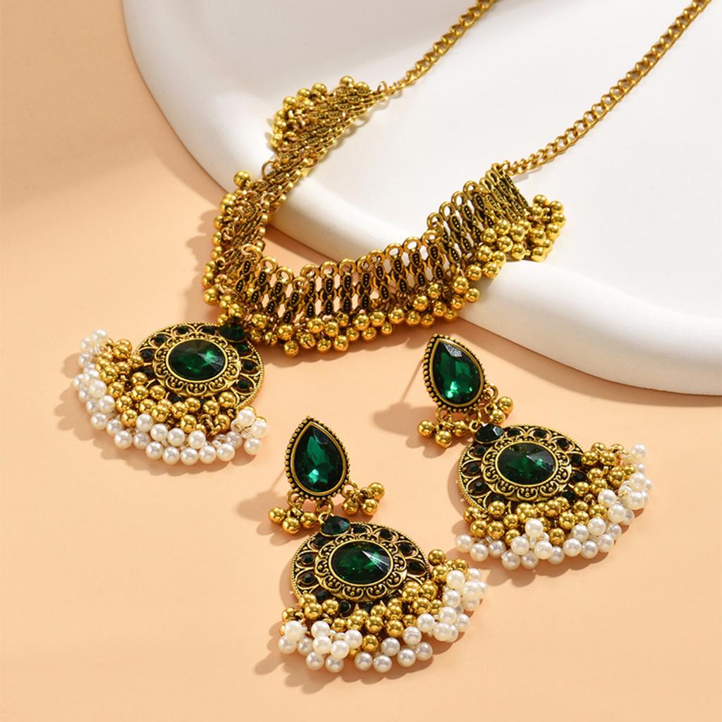 Κοσμήματα, Ethnic Retro Gemstones, Χάντρες, Κοσμήματα Σετ 2 τεμαχίων, Σκουλαρίκια, Κολιέ.