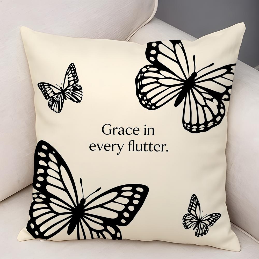 Cute Retro Butterfly Cushion Cover Natural Linen Organic Fabric DoubleSided Printing Breathable For Decor
