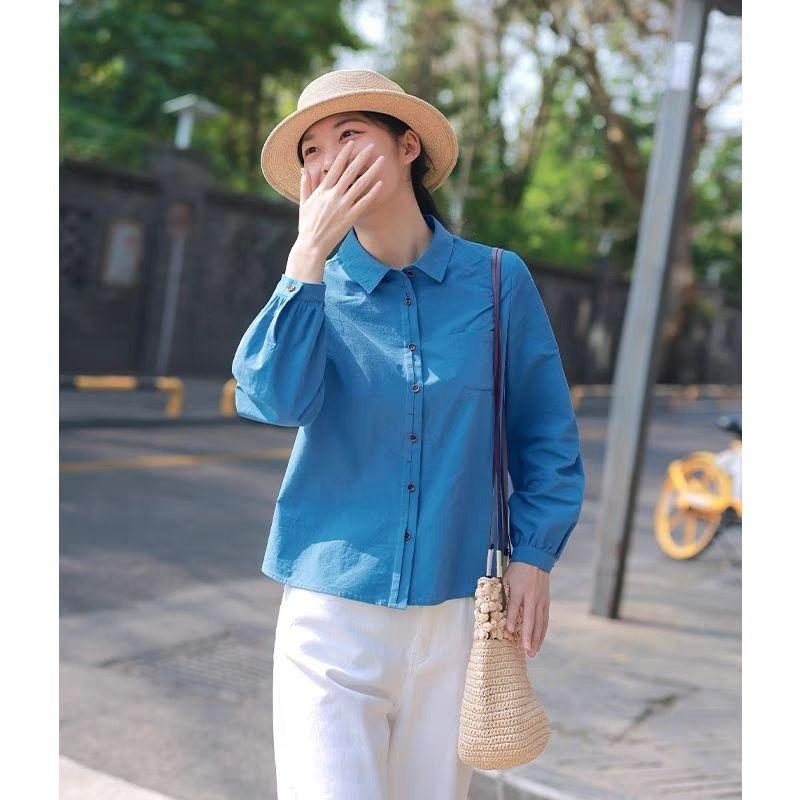 

Women Light Blue Breathable Shirt Casual Long Sleeve Office Blouse S синий