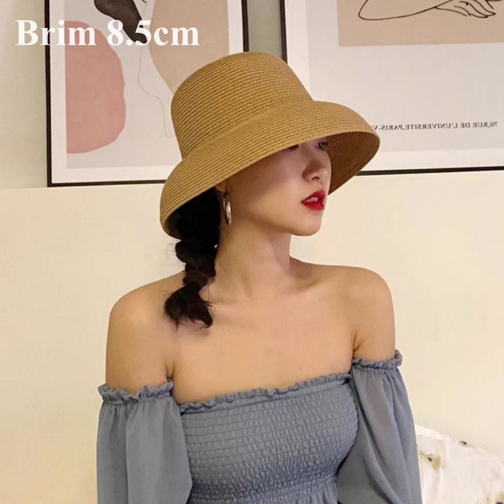 Summer Elegant Dome Straw Hats Women Girl 13cm/8.5cm 2 Sizes Solid Color Beach Sun Hat Foldable Portable Travel Holiday Panama
