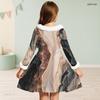Meisjes Jurk met Hoge Hals, Lange Mouwen, Print, A-lijn, Uitlopend, met Taille Strik en Kunstbontrand