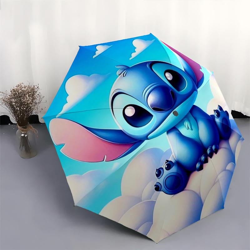 Stitch,Cloud Automatic Folding Umbrella Simple 8 Rib Design, Bright Cartoon Pattern, Durable Iron Frame, Suitable For Travel, Outdoor, Bea