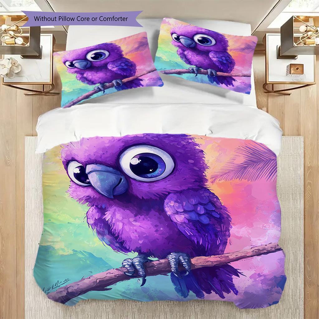 Parrot Pattern Bedding Quilt Set Quilt Cover Pillowcase Home Decoration Birthday Gift (1 * duvet cover + 2 * pillowcase, without core)